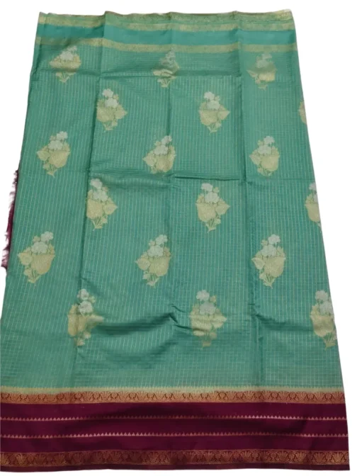 Light Pista Checks Flower Design With Maroon Rich Border - Image 2