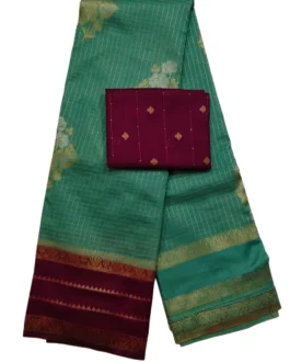 Light Pista Checks Flower Design With Maroon Rich Border