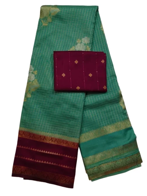 Light Pista Checks Flower Design With Maroon Rich Border