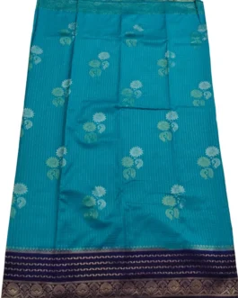 Dark Skyblue Checks Flower Design With Navy Blue Rich Border