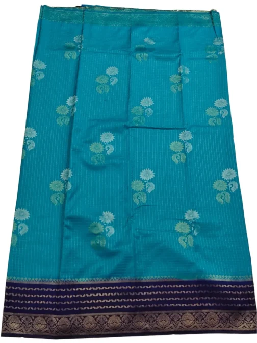 Dark Skyblue Checks Flower Design With Navy Blue Rich Border - Image 2
