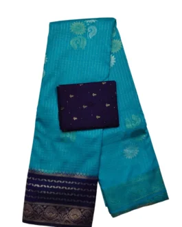 Dark Skyblue Checks Flower Design With Navy Blue Rich Border
