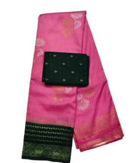 Pink Checks Flower Design With Green Rich Border