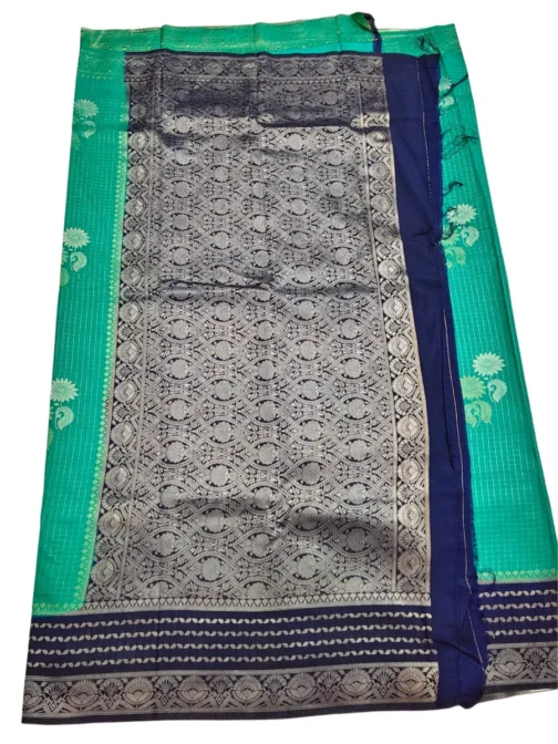 Distemper Checks Flower Design With Navy Blue Rich Border - Image 3
