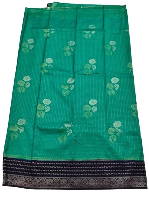 Distemper Checks Flower Design With Navy Blue Rich Border - Image 2