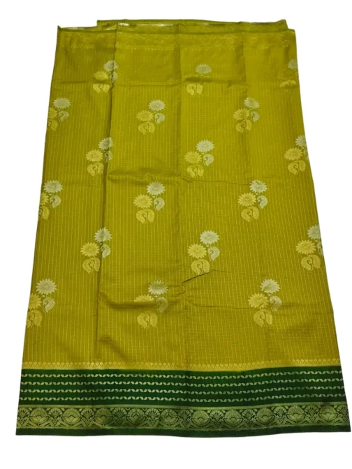 Parrot Green Checks Flower Design With Green Rich Border - Image 2