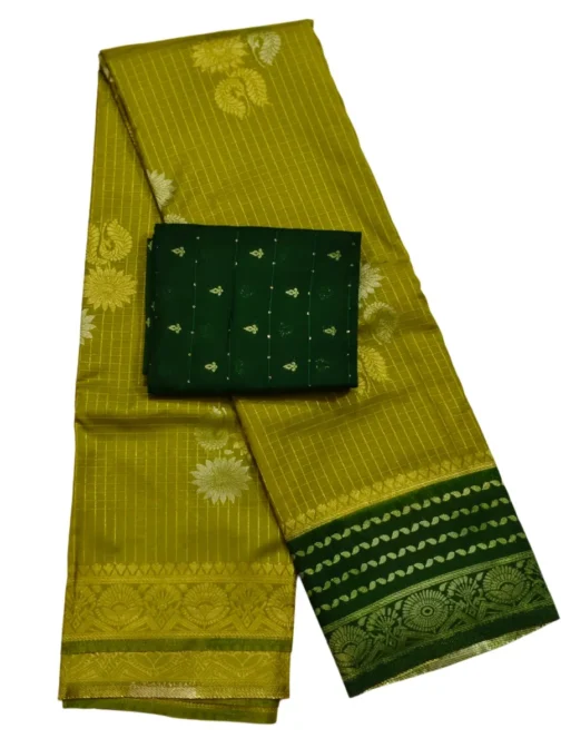 Parrot Green Checks Flower Design With Green Rich Border