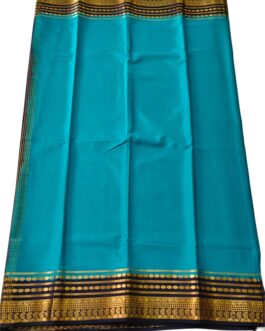 Semi mysore silk saree rama green with nevy blue border retro style