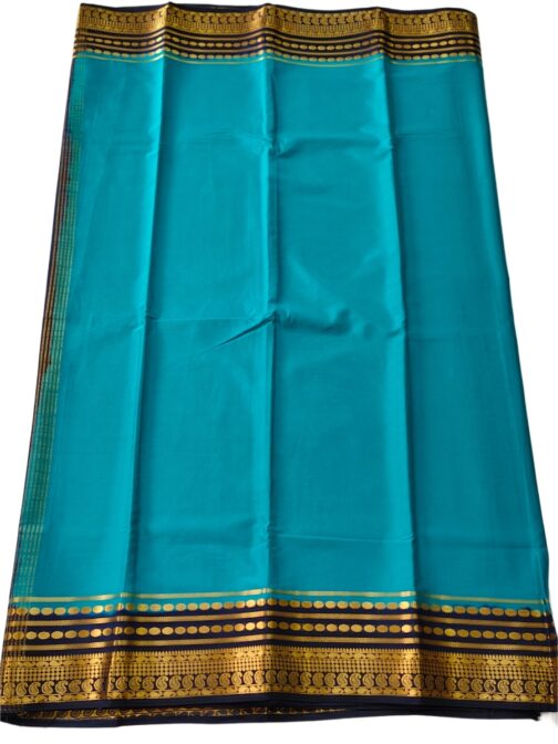 Semi mysore silk saree rama green with nevy blue border retro style - Image 2