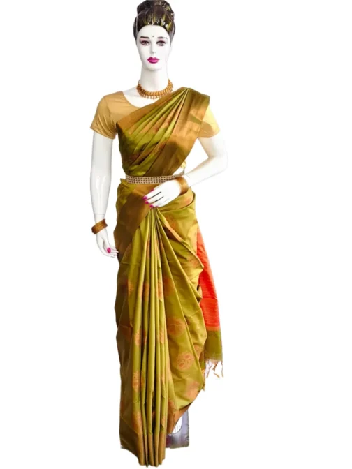 Light Green Colour With Flower Butta Soft Silk Saree - Image 2