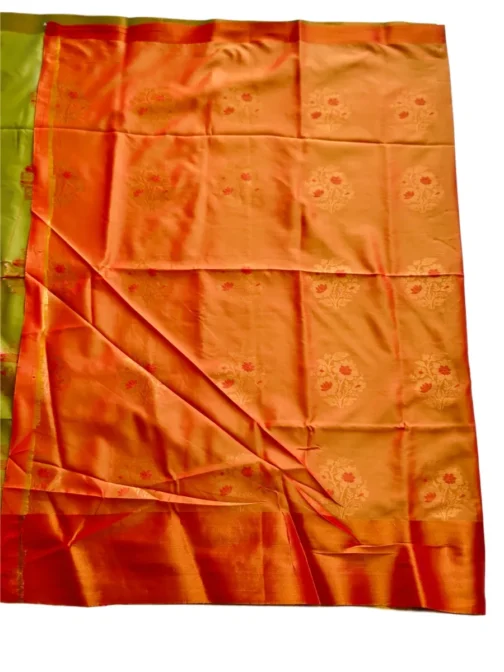 Light Green Colour With Flower Butta Soft Silk Saree - Image 3
