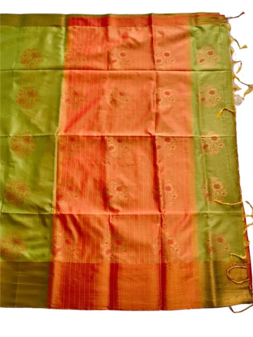 Light Green Colour With Flower Butta Soft Silk Saree - Image 4