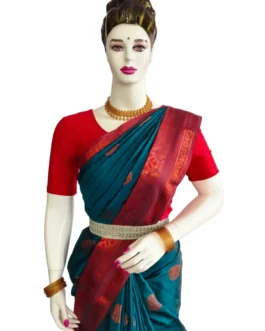 Rama Green Colour Soft Silk Saree With Butta Red Colour Rich Border