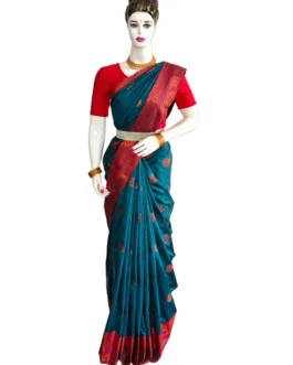Rama Green Colour Soft Silk Saree With Butta Red Colour Rich Border