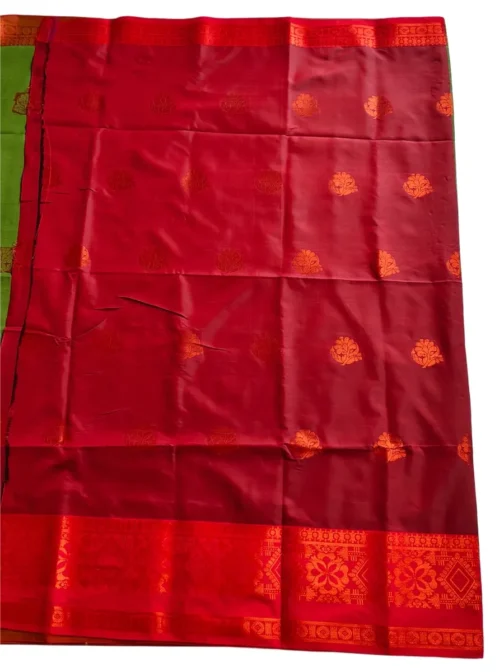 Green Colour Soft Silk Saree With Butta Red Colour Rich Border - Image 4