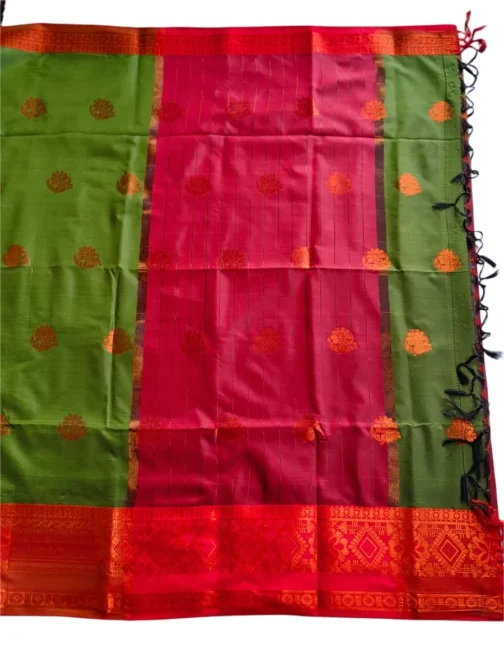 Green Colour Soft Silk Saree With Butta Red Colour Rich Border - Image 3