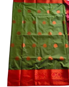 Green Colour Soft Silk Saree With Butta Red Colour Rich Border