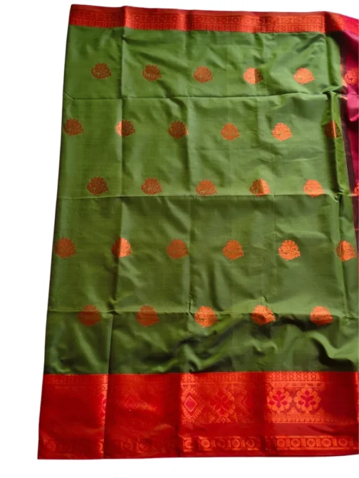 Green Colour Soft Silk Saree With Butta Red Colour Rich Border - Image 2