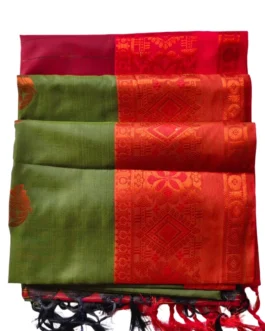 Green Colour Soft Silk Saree With Butta Red Colour Rich Border