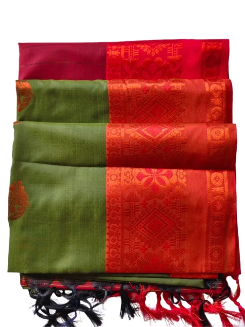 Green Colour Soft Silk Saree With Butta Red Colour Rich Border