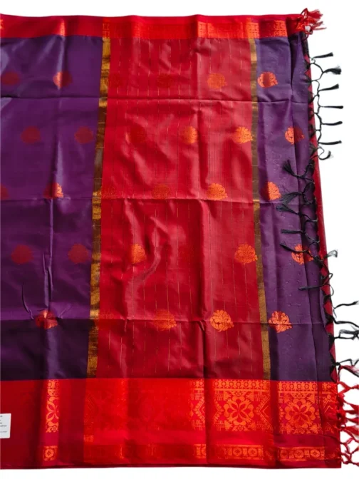 Dark Violet Colour Soft Silk Saree With Butta Red Colour Rich Border - Image 3