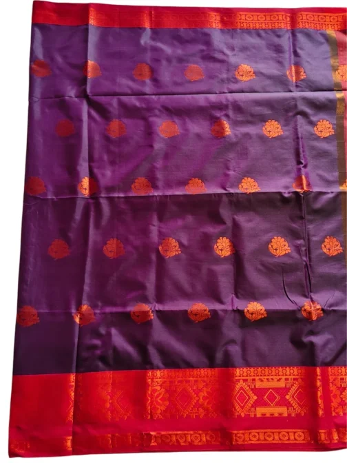 Dark Violet Colour Soft Silk Saree With Butta Red Colour Rich Border - Image 2