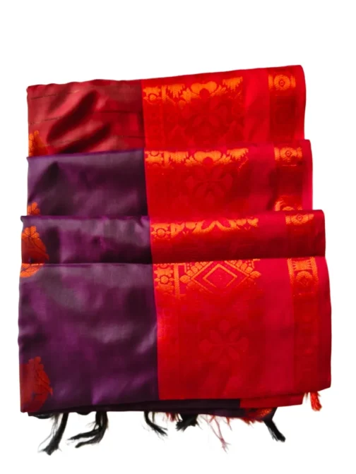 Dark Violet Colour Soft Silk Saree With Butta Red Colour Rich Border