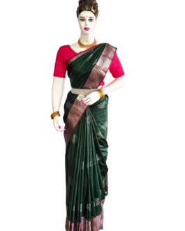 Bottle Green Colour Soft Silk Saree With Pink Border