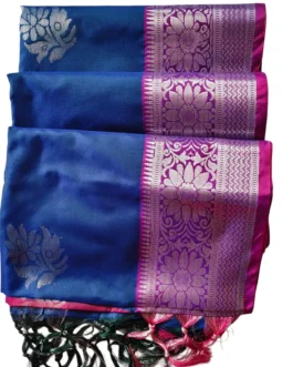 Blue Colour Soft Silk Saree With Pink Border