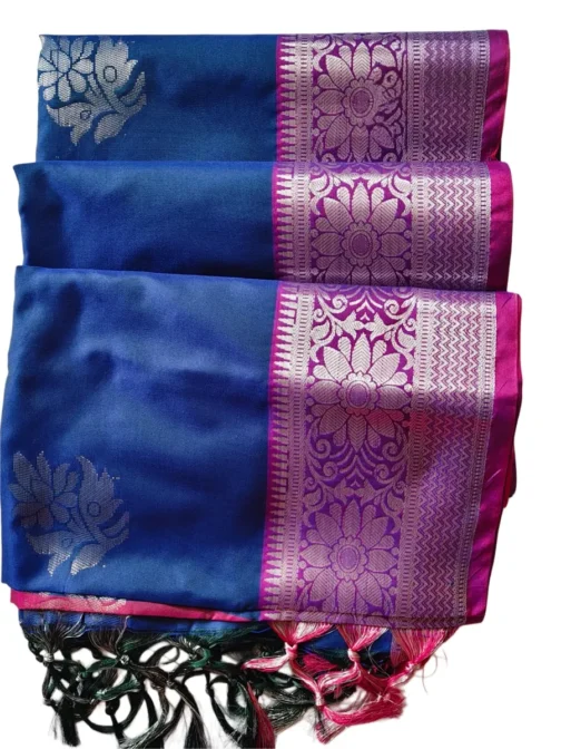 Blue Colour Soft Silk Saree With Pink Border