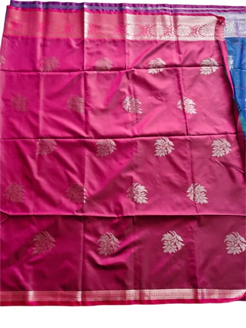 Blue Colour Soft Silk Saree With Pink Border - Image 2