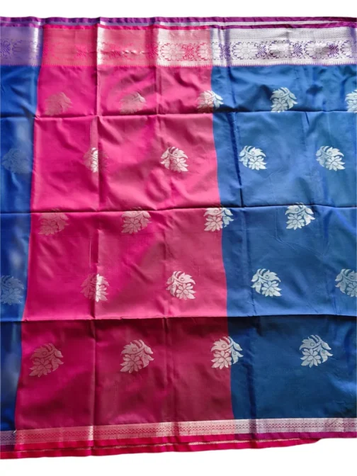 Blue Colour Soft Silk Saree With Pink Border - Image 3