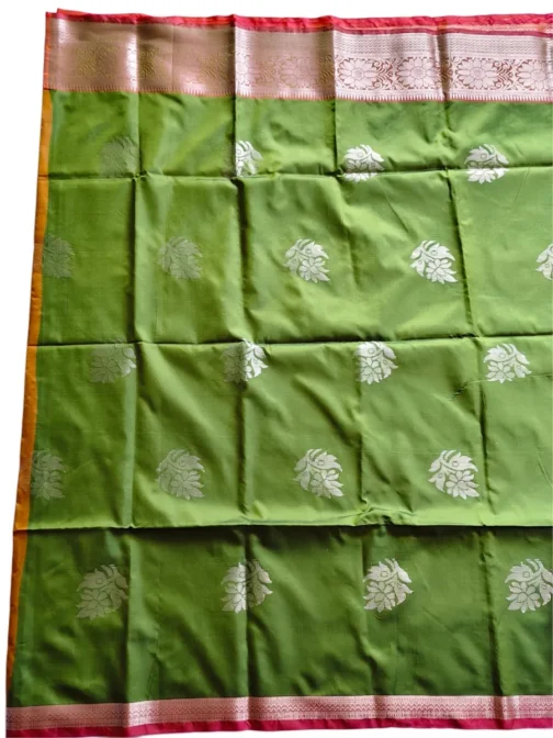 Fenugreek Colour Soft Silk Saree With Red Border - Image 4