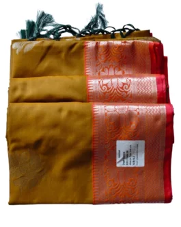 Fenugreek Colour Soft Silk Saree With Red Border