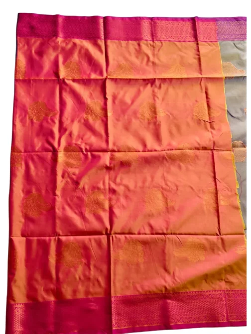 Grey Colour With Flower Butta Soft Silk Saree - Image 4