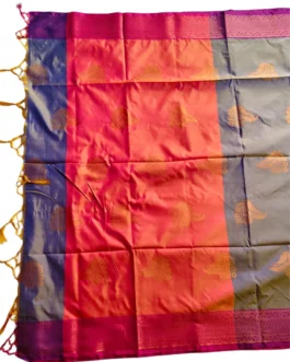 Grey Colour Soft Silk Saree With Pink Border