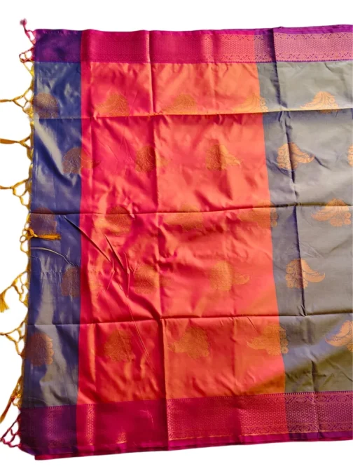 Grey Colour With Flower Butta Soft Silk Saree - Image 3