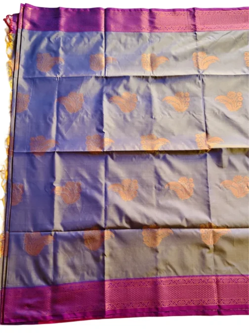 Grey Colour With Flower Butta Soft Silk Saree - Image 2