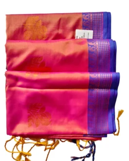Peach Colour Soft Silk Saree With Royal Blue Border