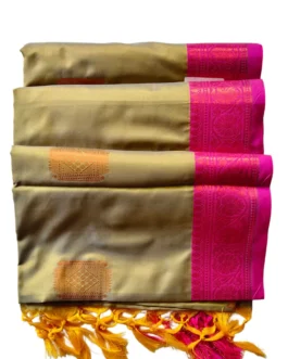 Royal Beige Colour Soft Silk Saree With Butta Pink Colour Rich Border