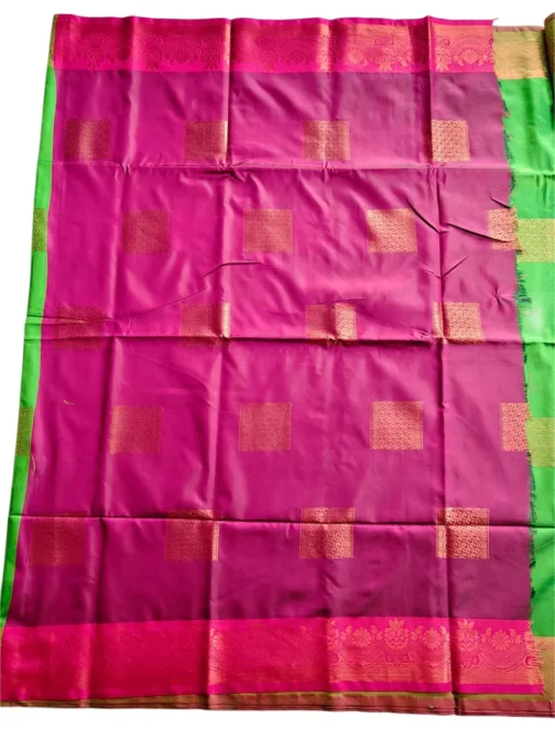 Light Green Colour Soft Silk Saree With Butta Golden Colour Rich Border - Image 4