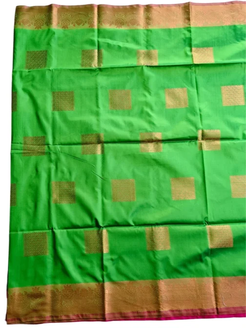 Light Green Colour Soft Silk Saree With Butta Golden Colour Rich Border - Image 2