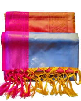 Grey Colour Soft Silk Saree With Butta Pink Colour Rich Border