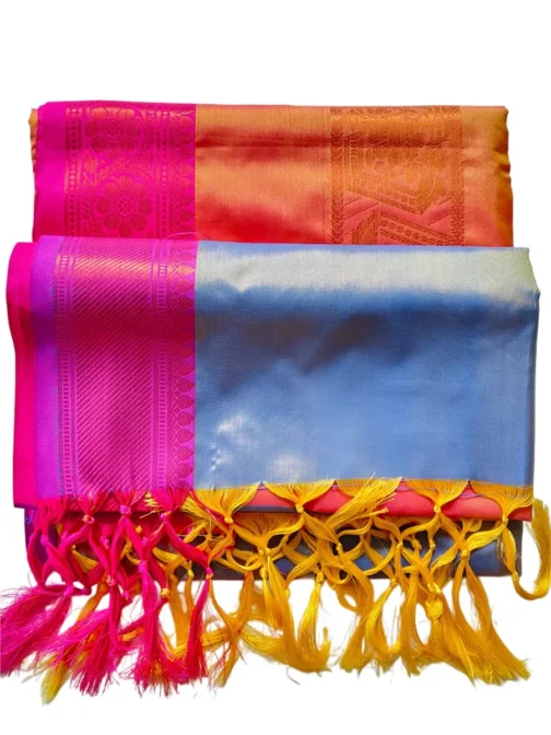 Grey Colour Soft Silk Saree With Butta Pink Colour Rich Border - Image 2