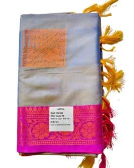 Grey Colour Soft Silk Saree With Butta Pink Colour Rich Border
