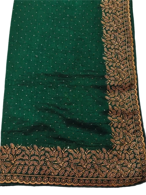 Green Colour Vichithra Silk Designer Saree With Work Blouse - Image 2