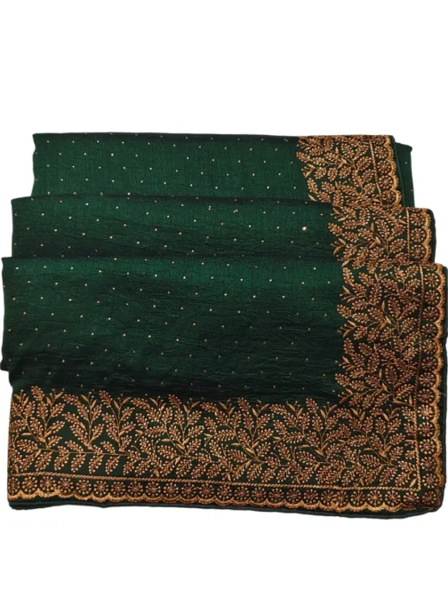 Green Colour Vichithra Silk Designer Saree With Work Blouse - Image 3