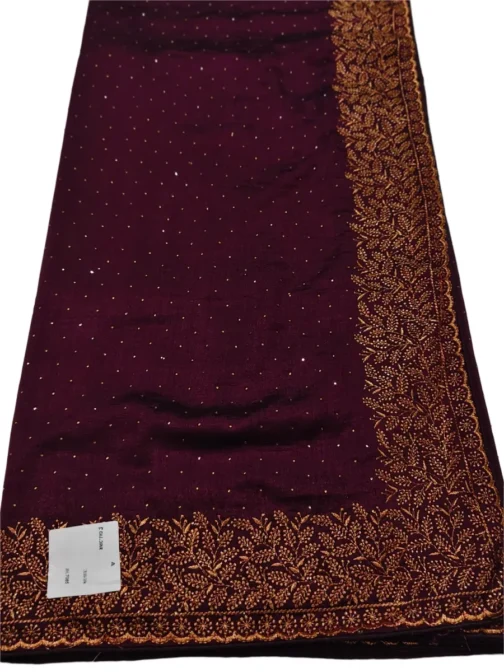 Dark Wine Colour Vichithra Silk Designer Saree With Work Blouse - Image 3