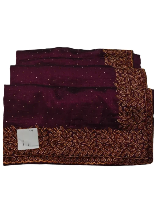 Dark Wine Colour Vichithra Silk Designer Saree With Work Blouse - Image 4