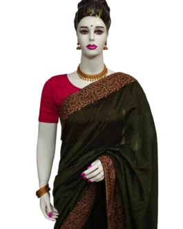 Bottle Green Colour Vichithra Silk Designer Saree With Work Blouse